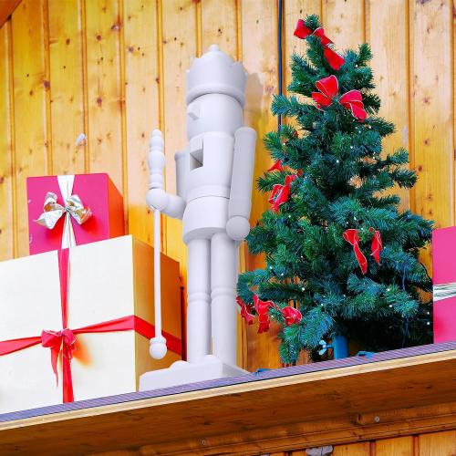 15 Inch White Christmas Nutcracker Ornaments Flocked Nutcracker Figures Christmas Decor Ornament Soldier Festive Collectible Gift for Table Fireplace Shelf Desktop Home Decor