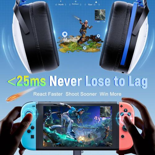 Wireless Gaming Headset for Ps5, Ps4, PC, Switch, 2.4GHz BT5.3 | Competition-Grade Pinpoint | 7.1 Surround Sound for Total Victory | Noise-Canceling Mic |1500mAh All-Day Marathon 40H Battery