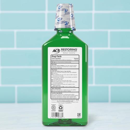 ACT Restoring Anticavity Fluoride Mouthwash with Zero Alcohol, Repairs Enamel & Strengthens Teeth, Mint Burst, 33.8 fl. oz., 2 pk