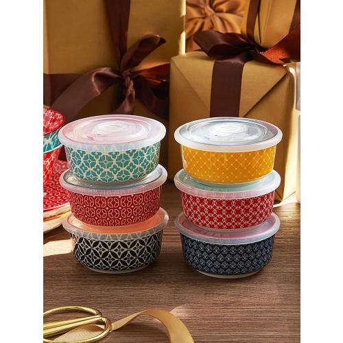 DOWAN Ramekins with Lids 4 oz Oven Safe for Creme Brulee Souffle, Ceramic Custard Cups for Baking, Small Bowls for Pudding Dip Ice Cream, Set of 6, Vibrant Colors