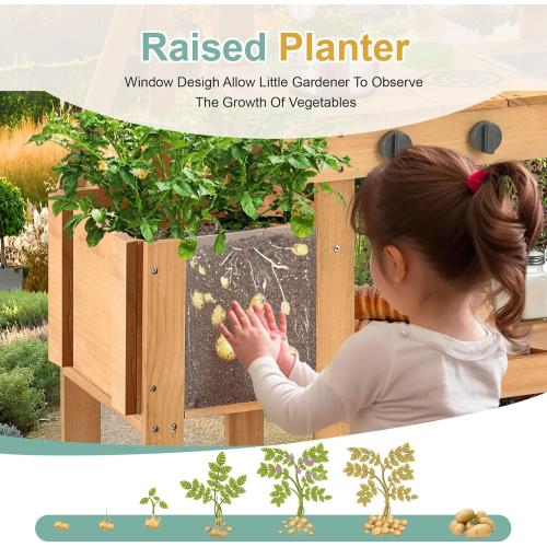 Mud Kitchen for Kids Outdoor, Wood Play Kitchen with Planter Box, Toddler Sink, Faucet, Blackboard, Water Cup and Accessories