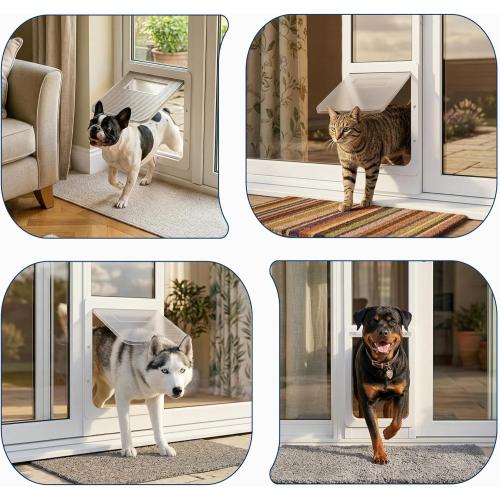 Homgava Large Dog Door for Sliding Glass Doors,No-Cut DIY Install Pet Door- Aluminum Frame& Panel & Lock, Adjustable Height 83”-91 1/5”, Suitable for Dogs Up to 105 lbs -White
