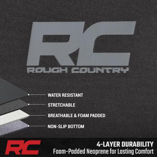 Rough Country Neoprene Seat Covers for Chevy Silverado & GMC Sierra 1500 (2019-2026) w/No Rear Seat Storage or Cup Holder - Waterproof & UV Resistant, Foam Padded, Front & Rear Row Cover Set