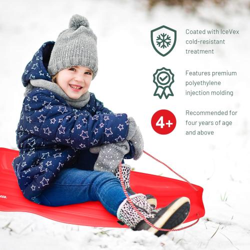 Slippery Racer Downhill Xtreme Flexible Adults and Kids Plastic Toboggan Snow Sled for up to 2 Riders with Pull Rope and Handles.