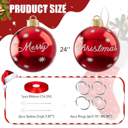 2 Pcs Christmas Inflatable Balls, 24 Inch Outdoor Decorative PVC Ball, Xmas Blow Up Jumbo Ball for Indoor, Giant Ornaments Outside Holiday Yard Lawn Decor (Merry Christmas)