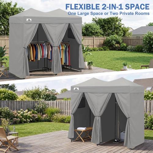 EAGLE PEAK Outdoor Pop Up Changing Room 8x4 ft, 2-Room Portable Privacy Shelter for Beach, Pool, Photoshoots or Dressing Room, Gray