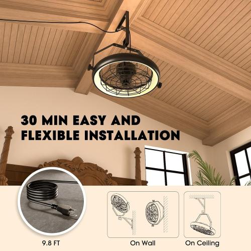 Wall Mounted Fan with Lights, 23” Wall Mount Fan with Remote, 6 Speeds Plug in Wall Fan, Reversible, 3CCT, Dimmable, Noiseless, 360°Adjustable Tilt for Workshop, Patio, Home ‼️could be missing or broken pieces ‼️