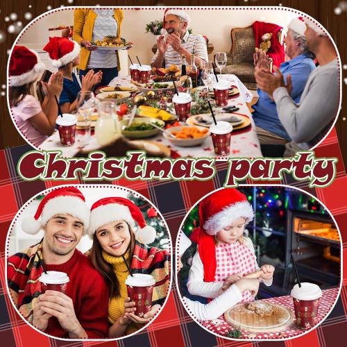 50 Set Christmas Hot Cocoa Paper Cups 12 oz Christmas Disposable Coffee Cups with Lids Straw Holiday Cup Bulk for Cocoa Hot Chocolate Bar Supplies for Beverage Ice Cream Coffee Party Decor