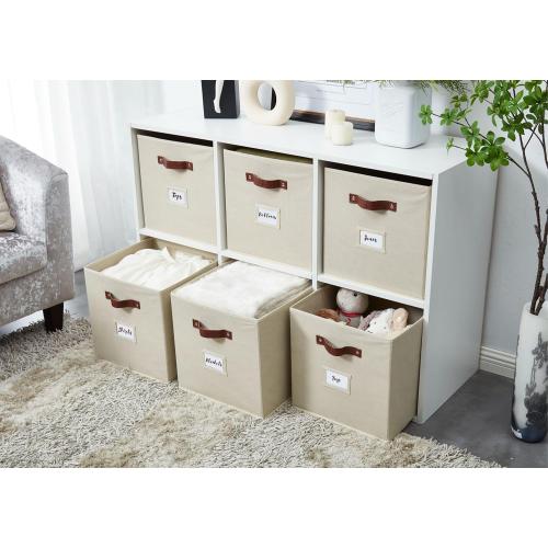 DECOMOMO Storage Bins, Cube Storage Bin with Labels, Fabric Storage Cubes for Shelves (10.5 x 11 / 6pcs, Beige)