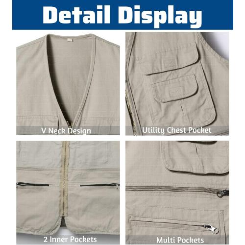 Size M OlyljpinZ Men's Fishing Vest with Multi-Pocket Sleeveless Jacket Hunting Vest Safari Travel Outdoor Casual Vest Gilet
