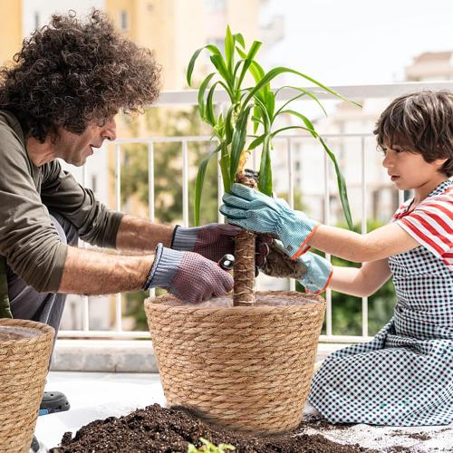 4 Pcs Large Premium Seagrass Planter Basket with Plastic Lining Natural Stylish Planter Baskets Indoor Outdoor Plants Woven Wicker Baskets for Plants Flower Pots Cover and Room Decor(10.2x7.5x7.5)