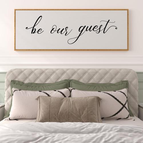 PEONIA 41 x 15 Be Our Guest Wall Decor - Be Our Guest Framed Above Bed for Bedroom Wall Decor Minimalist And Aesthetic Wall Art Canvas Signs (Wood)