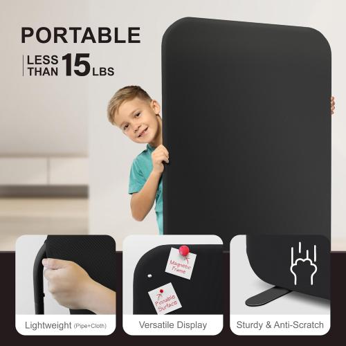 DECOLAB Room Partition Panel, Freestanding Portable Privacy Cubicle Partition for Offices, Classroom, Studio, Healthcare, Workspace, Scratch Resistance, 29x65 Midnight