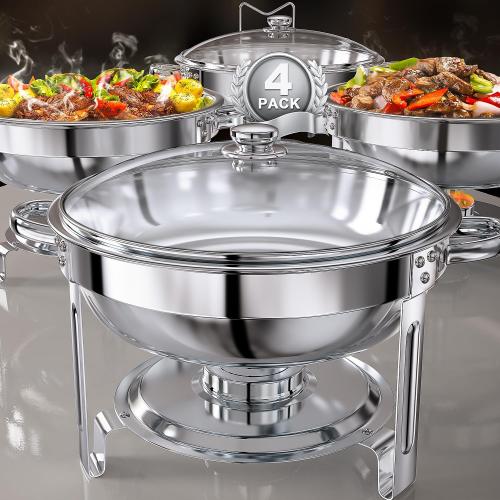 Chafing Dishes for Buffet Set: 100% Pre-installed Chafers for Catering - Round Chafing Dish Buffet Set with Lids | Chafers and Buffet Warmers Sets | Serving Food Warmer | Chafers Servers Sets