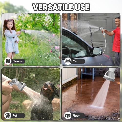 Retractable Garden Hose Reel, 1/2 x 100ft Wall Mount Heavy Duty Automatic Hose Reel with 10 Pattern Nozzle, Any Length Lock & Slow Return System, 180°Swivel Bracket Upgraded UV Resistant,Light Grey