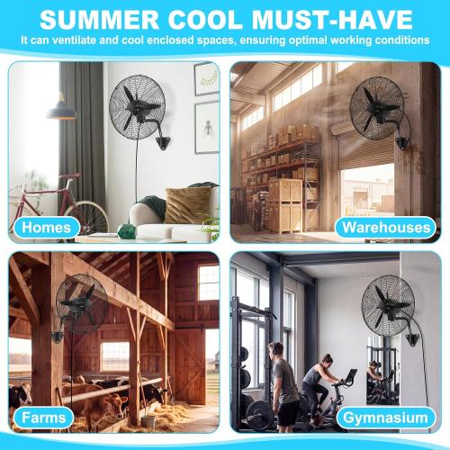 Aurelema 2 Set 22 Inch Wall Mount Fan Oscillating Industrial Heavy Duty Metal 3 Speed Fan, 7500 CFM High Velocity Cooling Powerful Airflow for Commercial Residential Garage Warehouse Workshops Factory