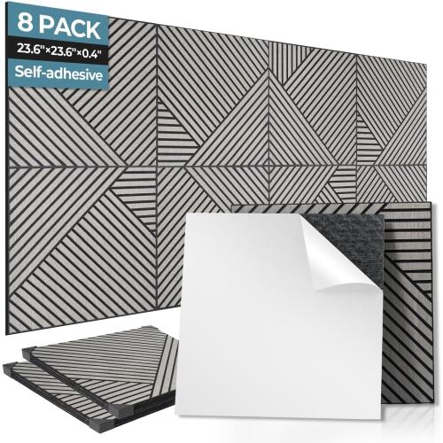 AKUMAX 8 Pcs Wood Panels for Wall Peel and Stick-Decorative Fluted Slat Wall Paneling-Soundproof Wall Paneling for Interior Wall Decor,Studio, Living Room (Sineroak)