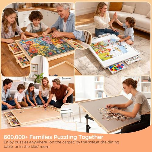 ALL4JIG 1500 Pieces Rotating Puzzle Board with 4 Drawers and Cover,25x34 Portable Wooden Jigsaw Puzzle Table for Adults,Lazy Susan Spinning Puzzle Boards Birthday Gift for mom