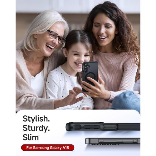 LeYi for Samsung Galaxy A15-5G Phone Case: Samsung A15 5G Case [Mag-Safe Fit] with Screen Protector, Frosted Translucent Soft-Touch Skin & Military-Grade Protection for A15 Samsung Phone Case, Black