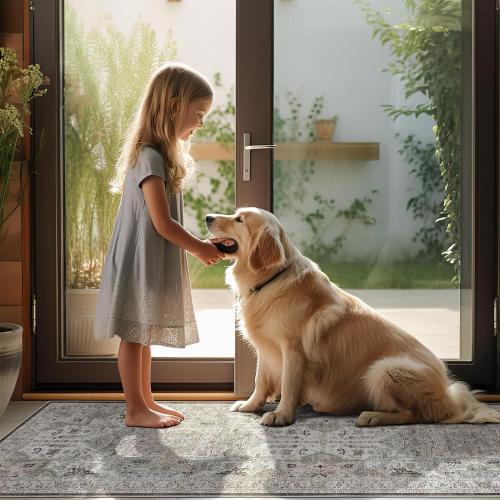 Madane Washable Runner Rug - 2x8 Runners for Hallways Kitchen Non-Slip Runner Rugs Ultra-Thin Laundry Room Rug Throw Carpet Runner for Entrance Living Dinning Room Foyer (Ivory/Brown, 2 x 8)