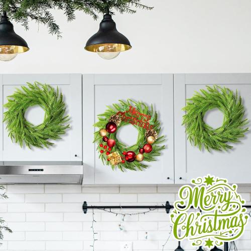 6 Pcs Christmas DIY Green Wreath 10 Inch Artificial DIY Faux Plain Wreaths Front Door Green Farmhouse Cabinets Indoor Outdoor Wall Decor(Norfolk Pine)