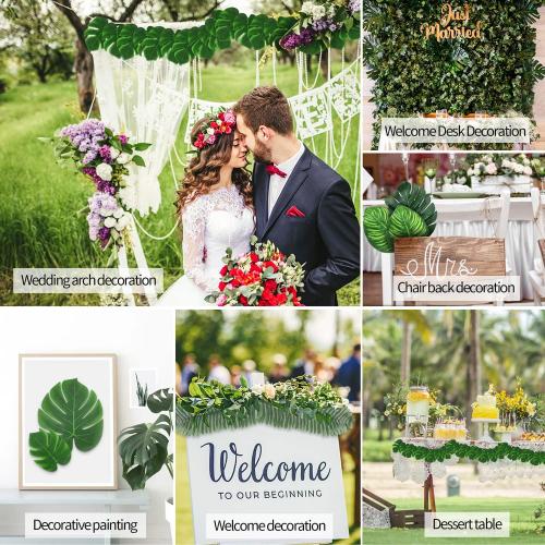 QUANQIUFEI 74 Pcs 7 Kinds Artificial Palm Leaves Tropical Fake Leaves, Monstera Leaf for Safari Jungle Hawaiian Dinosaur Luau Party Table Decoration Wedding Birthday Theme Party