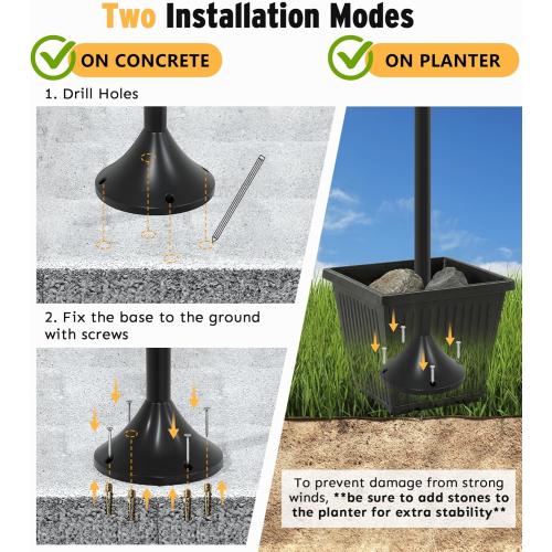 3-Head Solar Lamp Post with Planter, 74 Solar Light Flower Pot Lamp Post, 60Lm Waterproof Solar Light Poles for Outside, Garden, Patio, Yard, Driveway, Replaceable Bulb