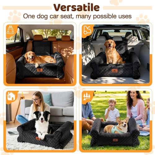 Dog Car Seat for Medium/Large Dogs up to 60 lbs, Memory Foam Dog Booster Seat with Thick Cushion, Pet Car Seat for Back with Detachable Washable Cover, Storage Pockets for SUV, Pick Up, Trunk, Black