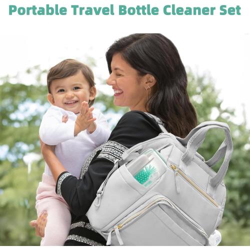 Electric Bottle Brush Cleaner, Rechargable Electric Baby Bottle Brush for Travel, Waterproof Electric Bottle Cleaner Set with Nipple & Straw Brush, Perfect Essentials Gift for Mom After Birth, Green