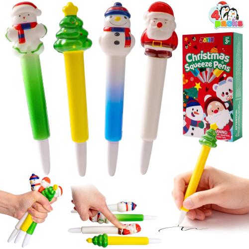 JOYIN 4 PCS Christmas Squeeze Pens Bulk For Kids, Stress Reliever Anxiety Ballpoint Pen for Xmas Party Favors, Christmas Stocking Stuffers For Students Classroom Prize Gifts, Goodie Bag Fillers
