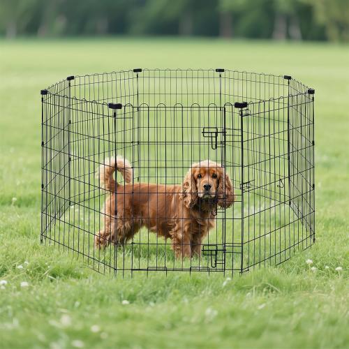 Size 24x36 Color Black Amazon Basics Foldable Octagonal Metal Exercise Dog Playpen - Indoor/Outdoor, Single Door, Medium (8 Panels, 24 x 36), Easy to assemble and store, 36 - Medium, Black
