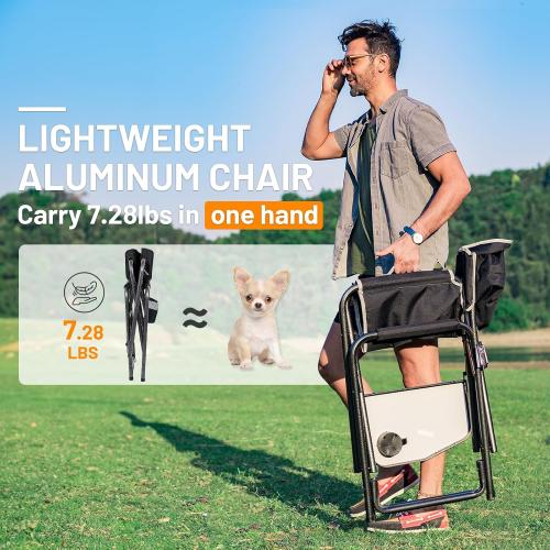 TIMBER RIDGE Aluminum Oversized Camping Chair, Lightweight Portable Directors Chair with Side Table Detachable Side Pocket for Outdoor Camping, Lawn, Picnic, Support 400lbs Black