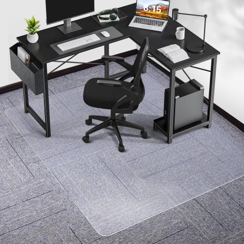 Chair Mat for Carpet, SALLOUS 46 x 60 Office Chair Mat for Carpeted Floors, Heavy Duty Vinyl Floor Mat with Grips, Floor Protector Computer Desk Mat for Home Office (Clear, Rectangular)