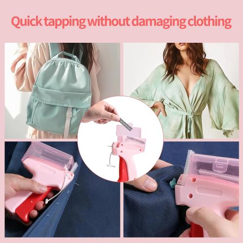 clothes stitch gun tagging gun for clothing for clothes，Single needle mini clothing embroidery sewing gun，the stitchy quick stitch sewing gun for clothes ，6-pin label gun and 2000 fasteners（Pink）