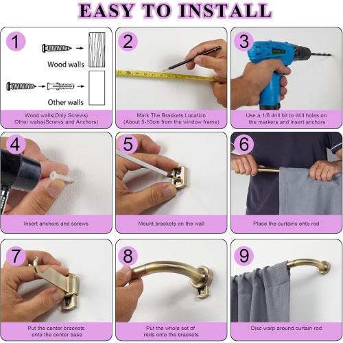 Antique Bronze Disc Curtain Rods, 48-84 Inches Window Curtain Rod,Adjustable Room Darkening Curtain Rod with Aluminum Finials and Brackets,Wrap Around Design