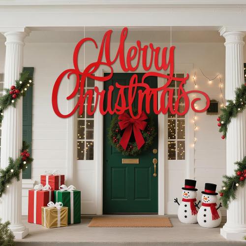 Moxweyeni Large Metal Merry Christmas Wall Sign Merry Christmas Word Decor Rustic Xmas Metal Letters Decorative Hanging Wall Sign Outdoor Decor Living Room Kitchen Yard Xmas Party(35 Inches)