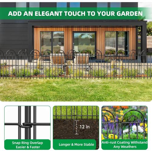 25 Panels Decorative Garden Fence, 32 in(H) X 50 ft(L) No Dig Dog Fence Outdoor for Yard, Rustproof Tall Metal Garden Fencing Animal Barrier with Ground Stakes, Temporary Fencing for Patio Outdoor