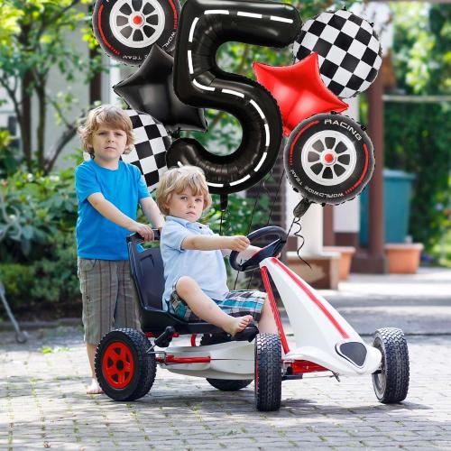 Race Car Balloons,40 Inch Racetrack Number 5 Balloon,Big Number Balloons Black for 0st Birthday Race Car Theme Party Decor Supplies 7 Pcs
