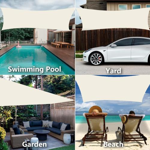 12'x16' Rectangle Sun Shade Sail, Permeable Shade Sails HDPE UV Block Sunshade Outdoor Patio Canopy Sun Cover for Backyard, Garden, Porch, Cream