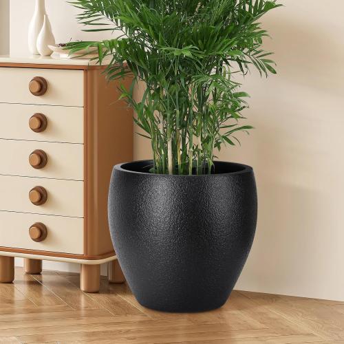 YNNICO Plant Pots Flower Pots with Drainage Holes, Large Planters for Indoor Outdoor Garden Plants and Flowers. (Black)