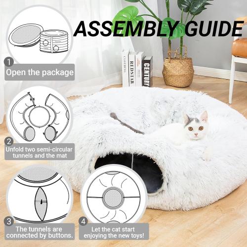 LUCKITTY Warm Fluffy Plush Cat Dog Tunnel Bed Under Christmas Tree Big Tube Playground Toys 3 FT Diameter Longer Crinkle Collapsible 3 Way, for Indoor Cat Kitty Kitten Puppy Rabbit Ferret White