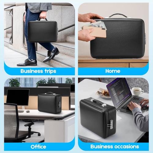 SEEKIND Fireproof Document Box with Lock, Hard-Shell Case File Organizer with Accordion File Folder, Multi-Layer Portable Home Office Travel Safe Box for Important Documents& Valuables (Black)