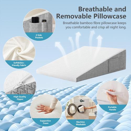 Wedge Pillow for Sleeping & Resting, 24x24x10 Memory Foam Cushion with Grey and White Patterned Polyester Cover, Ideal for Bedroom & Living Room – Comfortable Support for Adults