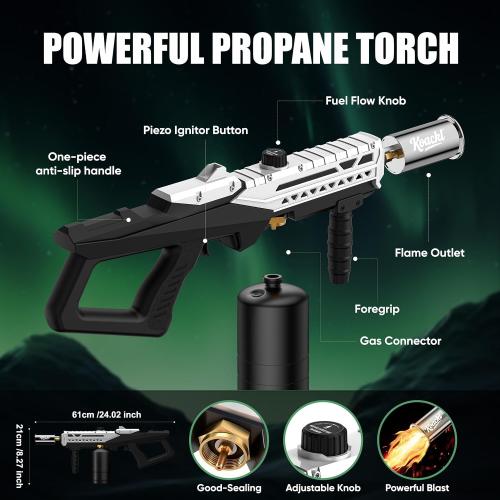 KOACKL Powerful Propane Torch Gun, Kitchen Torch with Adjustable Flame, Flamethrower Blow Torch Gun, Gas Welding Kits for BBQ, Searing Steak, Camping & Charcoal Torch Lighter(Tank Not Included)