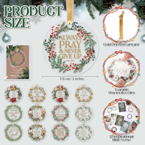 Thyle 36 Set Christian Appreciation Gift Acrylic Ornaments with Merry Christmas Cards Christmas Tree Decorations with Bibles Verse Gifts for Women Men Employee Family Church