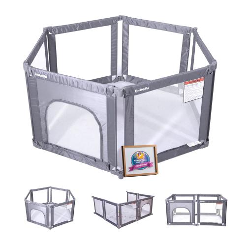 Babelio Wall Mountable Playard, Foldable Playpen for Babies and Toddlers- Adjustable Shape & Area, 62 * 31 Playpen with Zipper Gate, Portable Baby Fence for Indoor & Outdoor