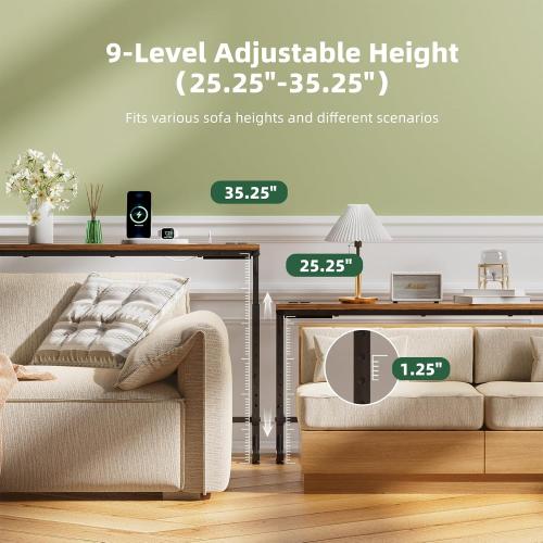 Simple Trending 78.75” Console Table, Narrow Behind Couch Table, Adjustable Sofa Tables with Outlet, for Living Room, Rustic Brown