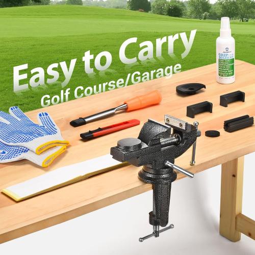 AugFir Golf Grip Kit for Regripping Golf Clubs, Portable Table Vise Rubber Clamp for Golf Grip Removal Tool with Solvent, Golf Club Regripping Kit