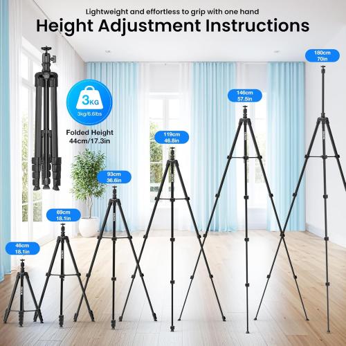 70 Phone Tripod & Selfie Stick, Horizontal Overhead Tripod, Extendable Camera Cell Phone Tripod Stand with Wireless Remote and phone Holder for Filming Video Recording Live Stream