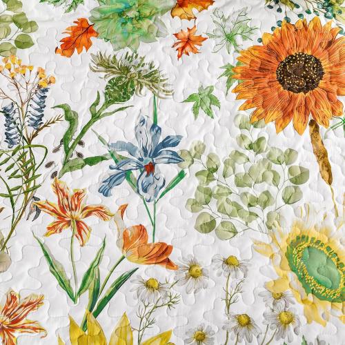 Yiran Floral Quilts ,Sunflower Botanical Bedspreads, Sage Green | Soft Lightweight Bedding Set, Microfiber Coverlet with 2 Pillow Shams, Summer Bed Sets for All Season